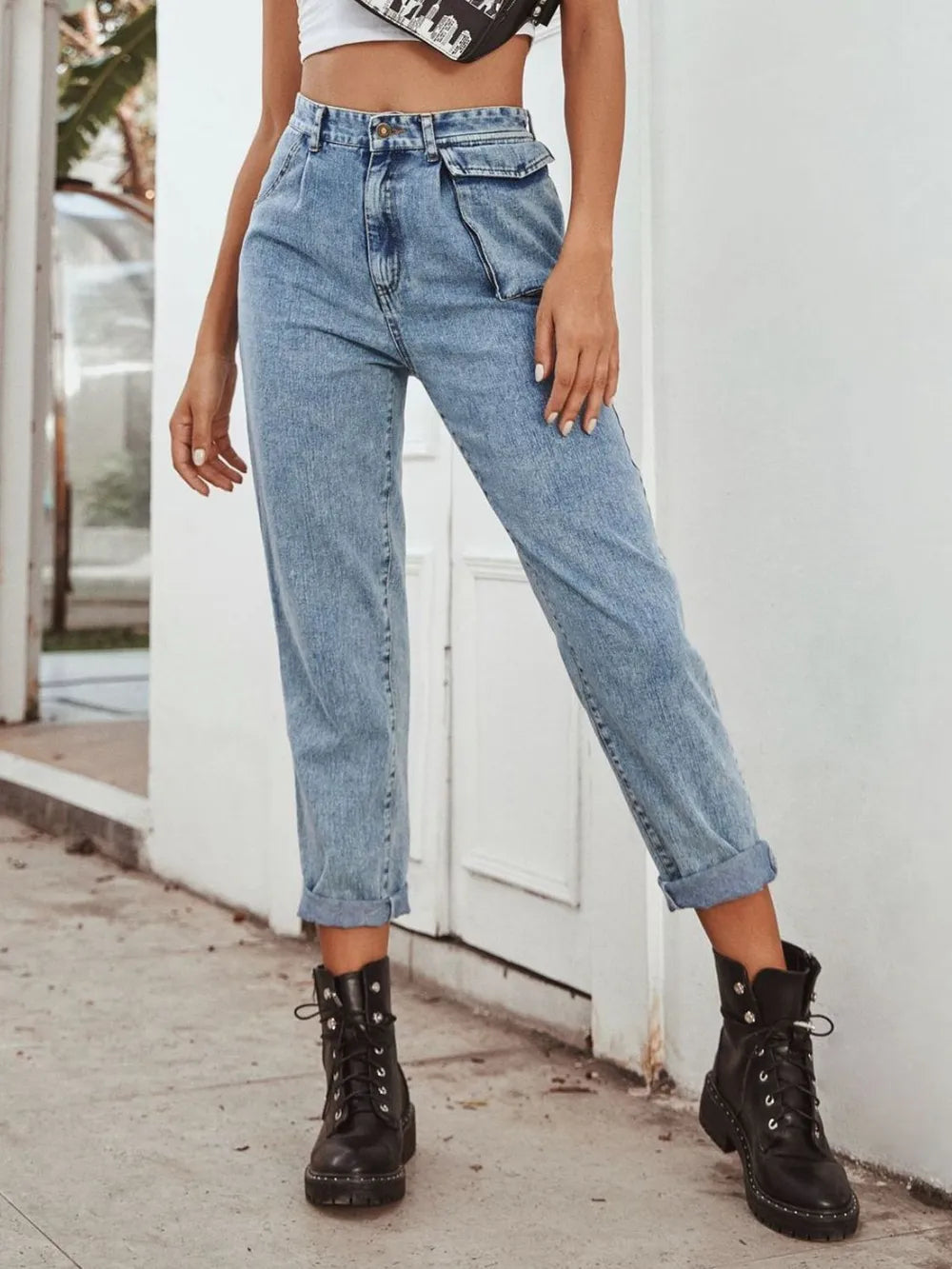 High Waist Straight Leg Jeans 