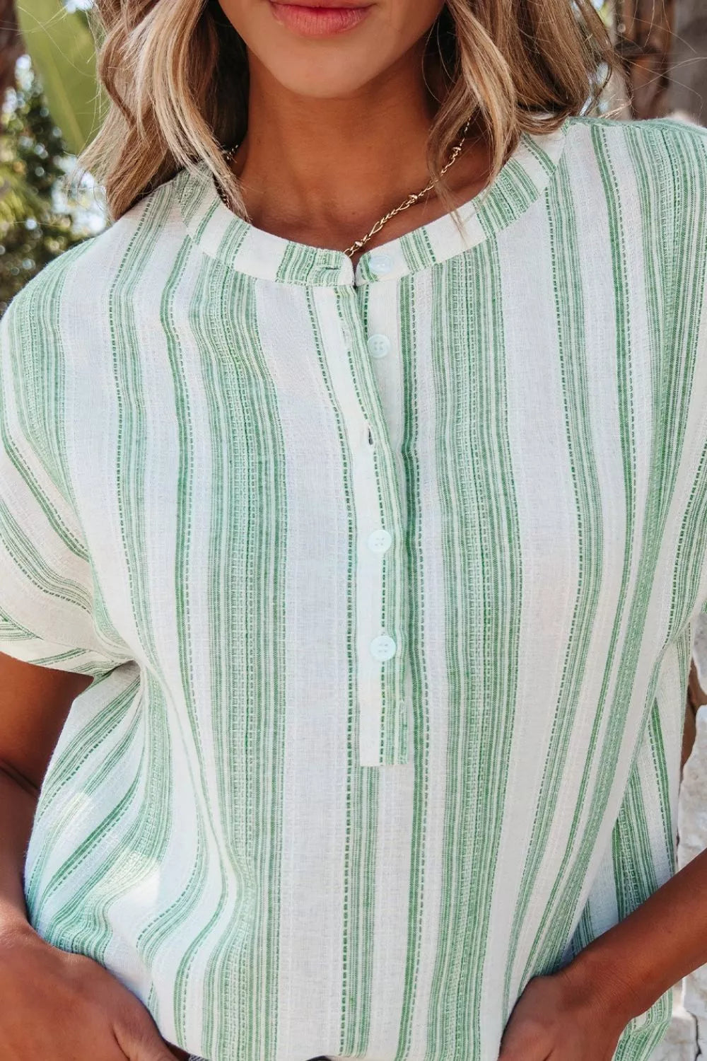 Breathable Gauze Half Button Short Sleeve Casual Blouse 
