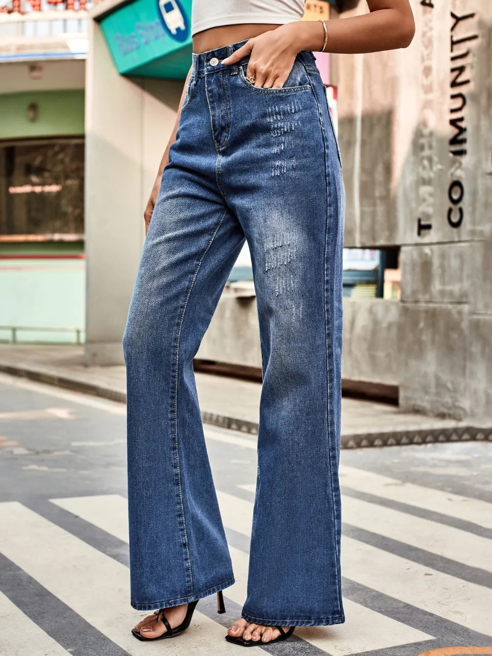 High Rise Bootcut Jeans with Pockets 