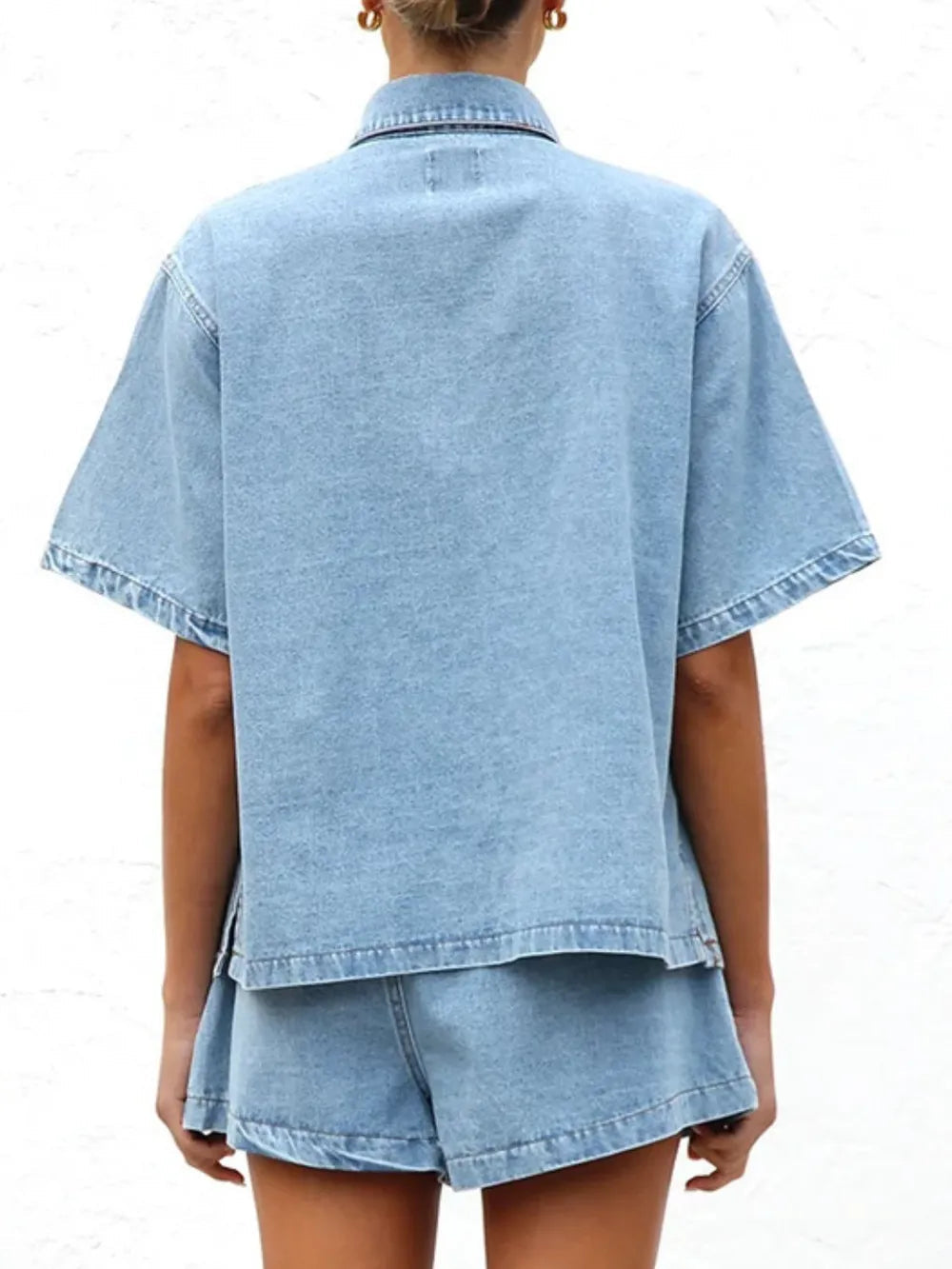 Button Up Half Sleeve Denim Shirt 