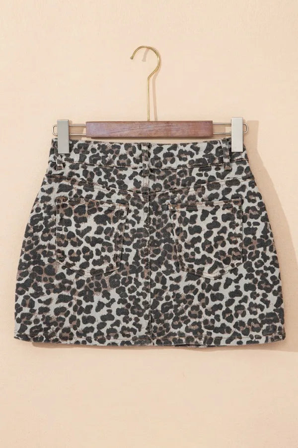 Leopard Denim Mini Skirt 