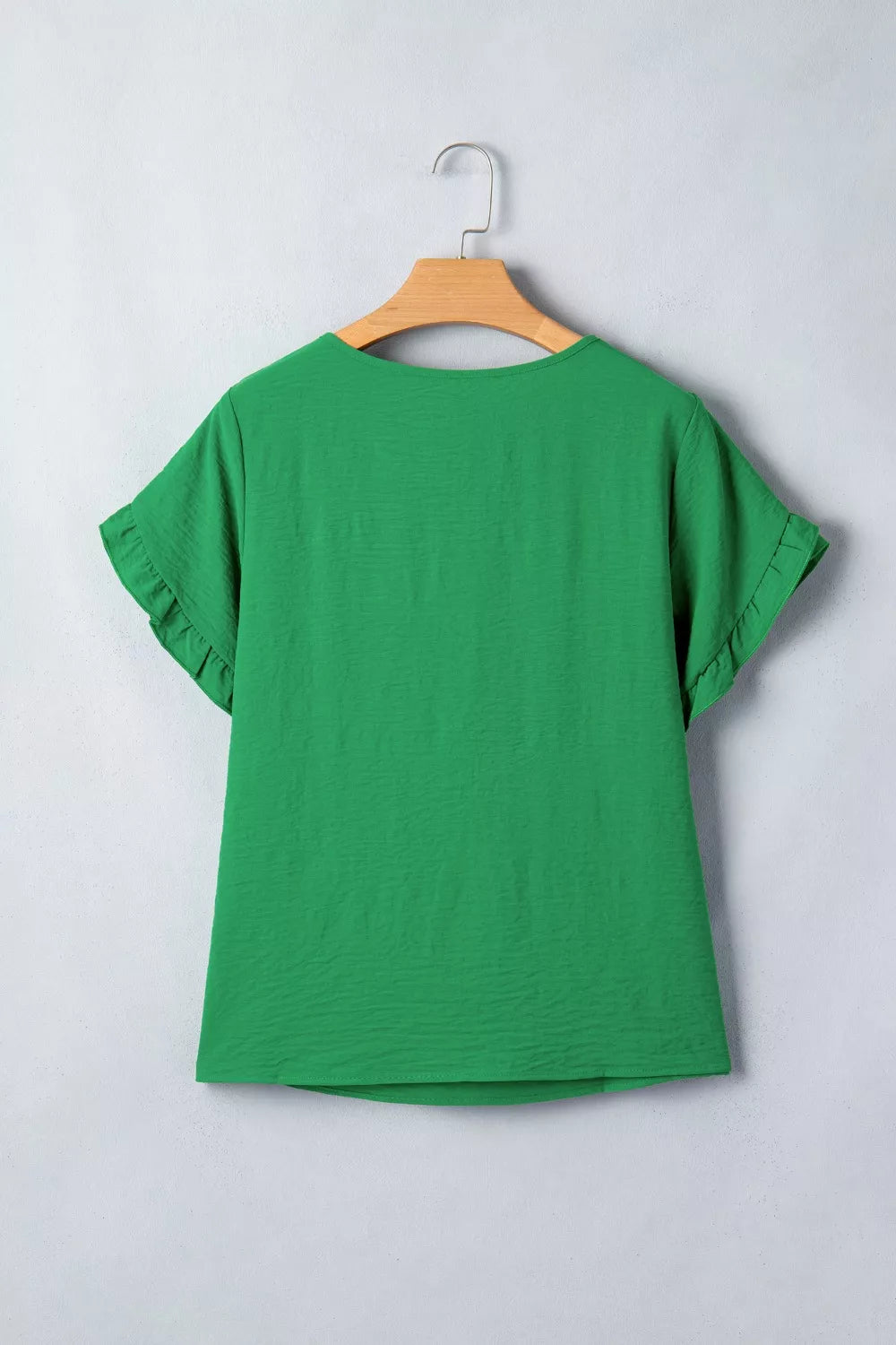 Solid Color Ruffle Trim Short Sleeve Blouse 