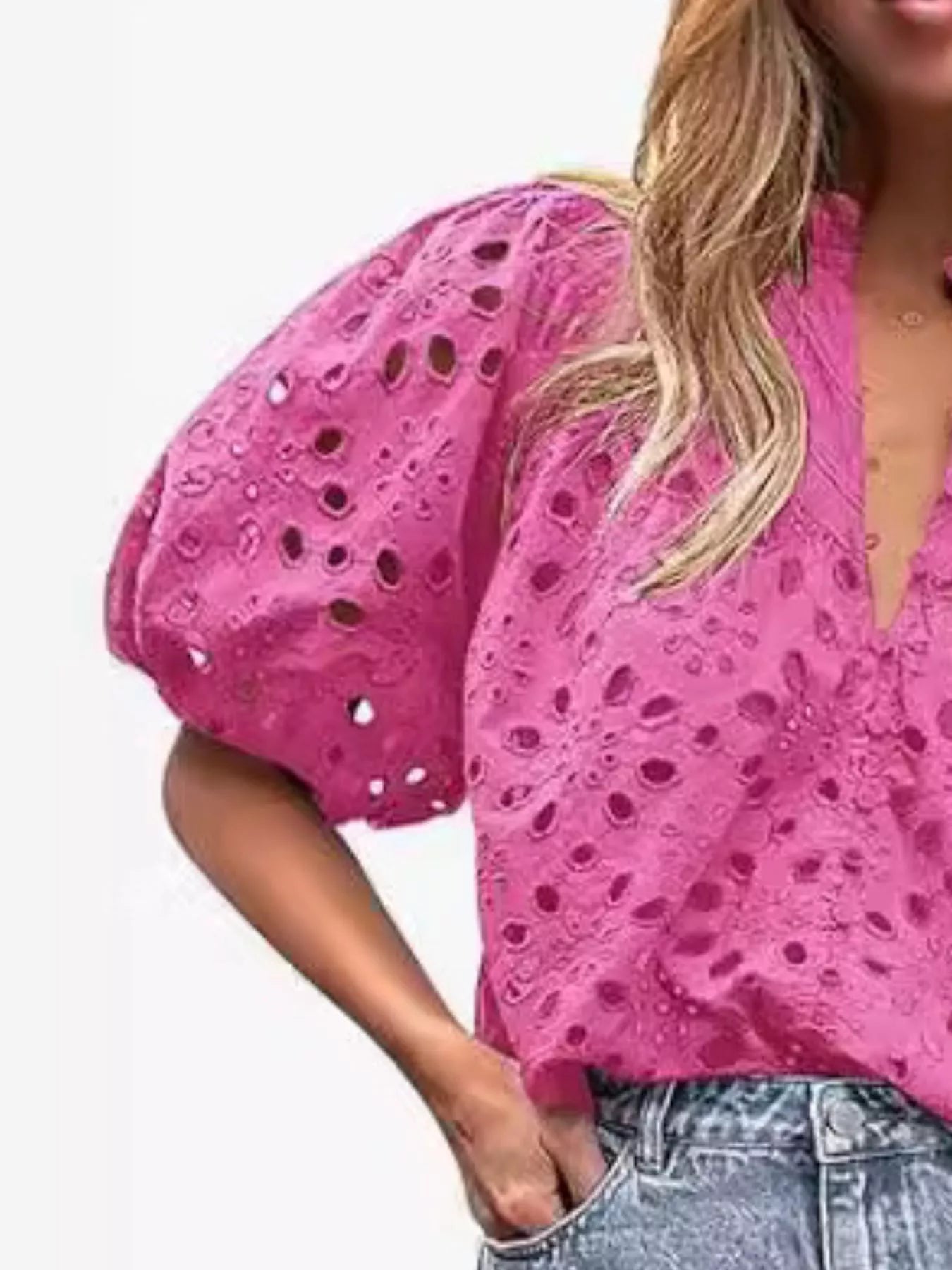 Eyelet Embroidered Puff Sleeve Blouse 