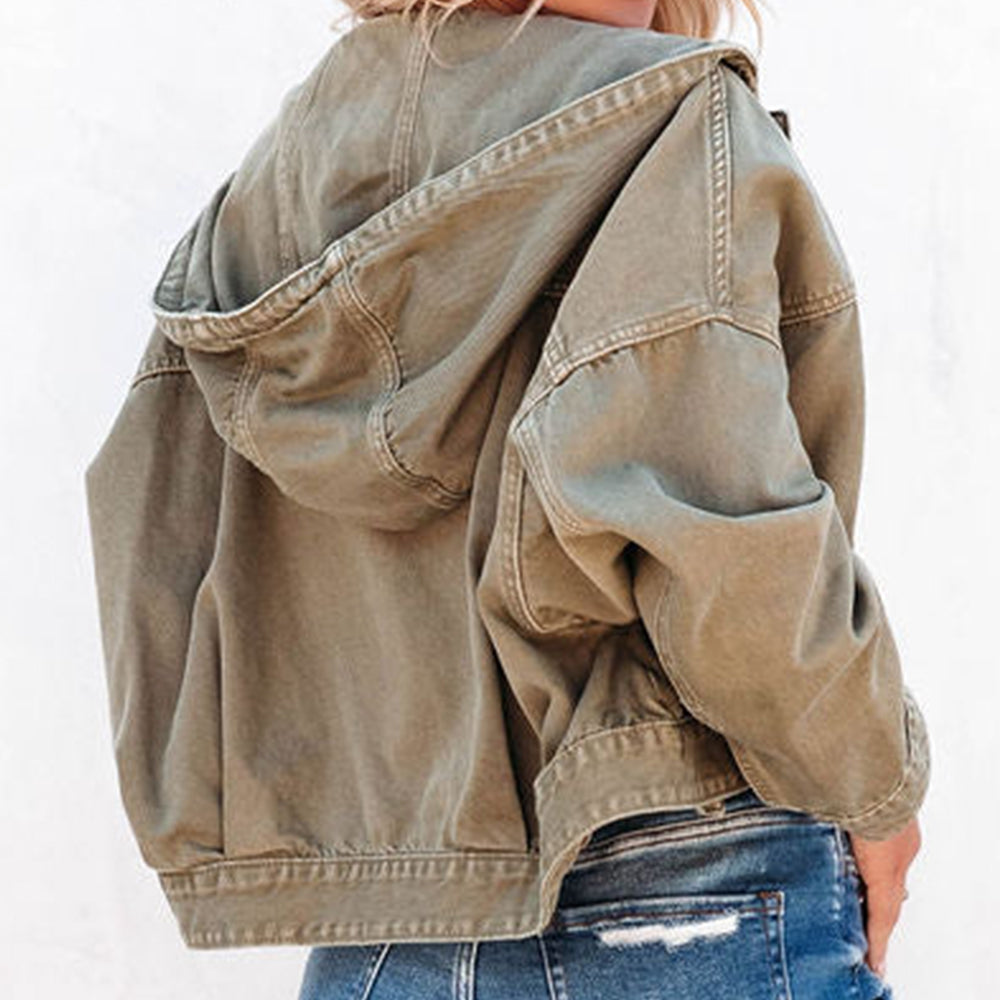 Hooded Dropped Shoulder Denim Jacket 
