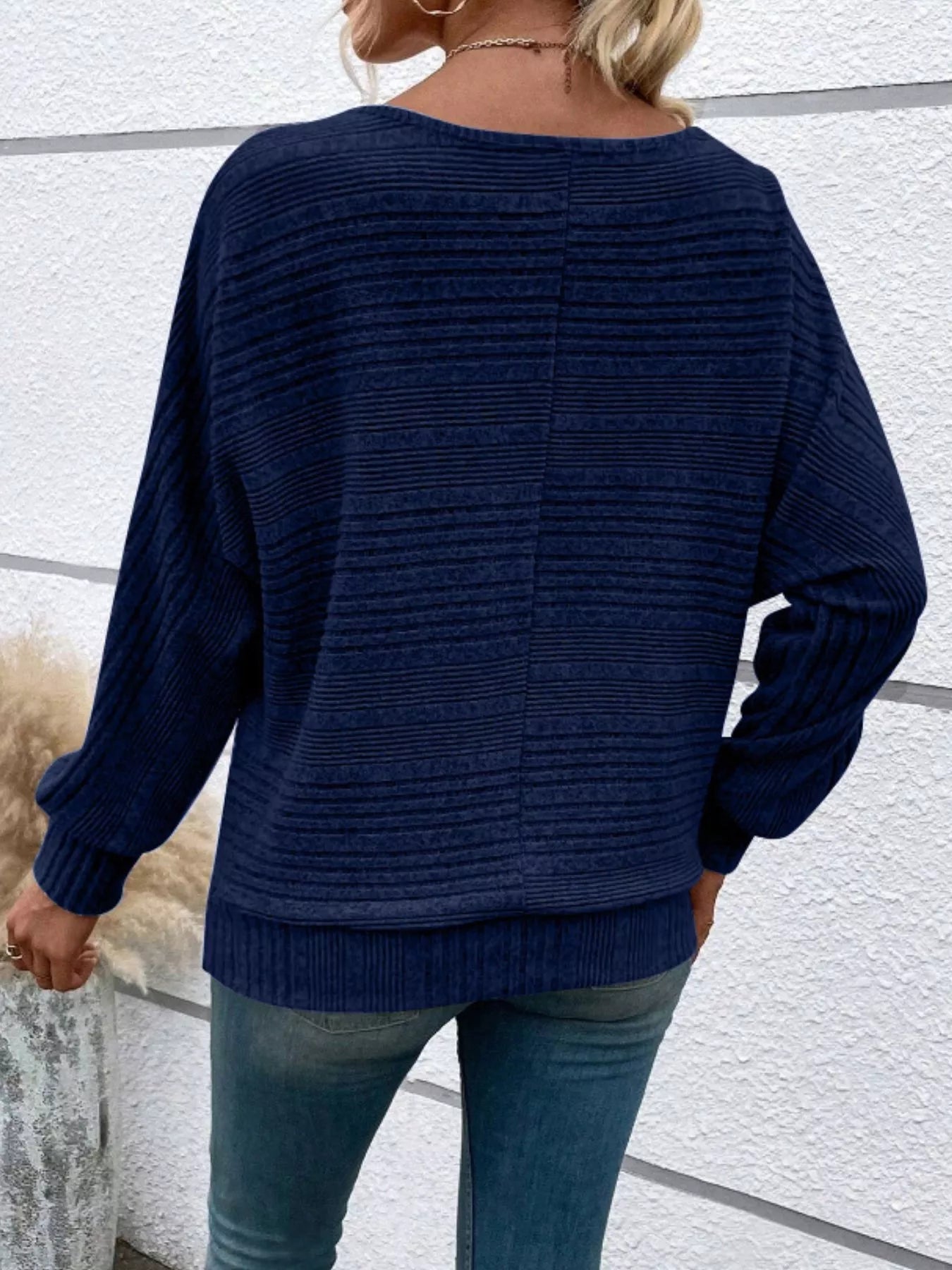 Ribbed Round Neck Long Sleeve Top 