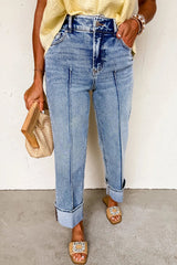 High-Waisted Wide-Leg Cuffed Jeans 