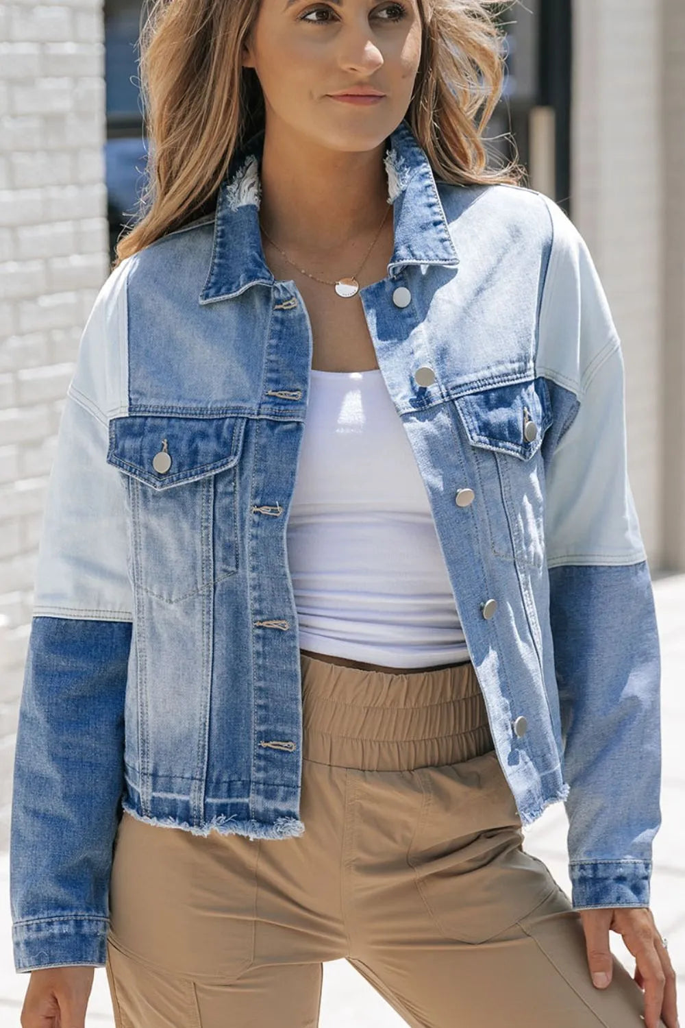 Distressed Button Up Drop Shoulder Denim Jacket 