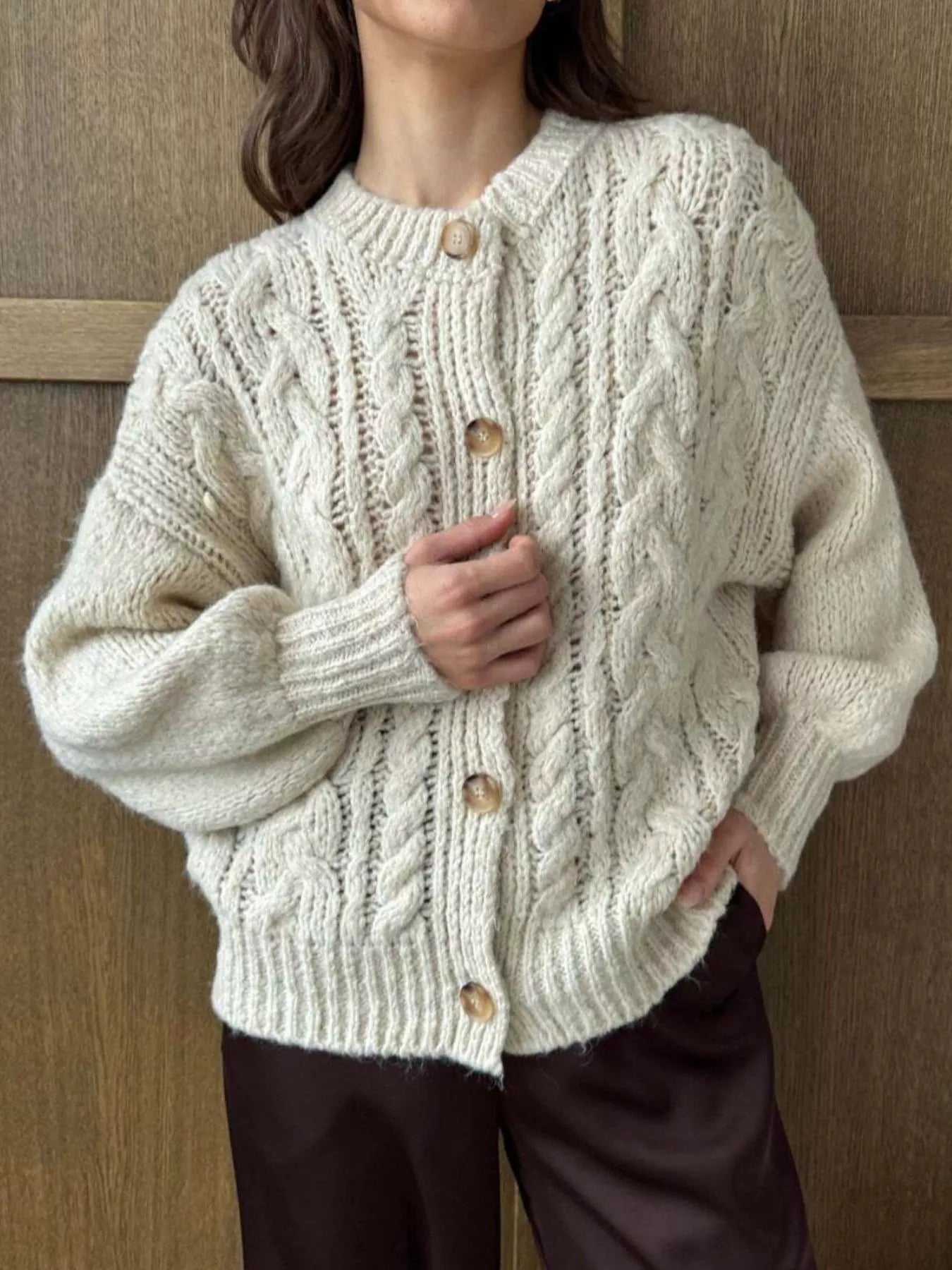 Cable Knit Button-Down Cardigan 