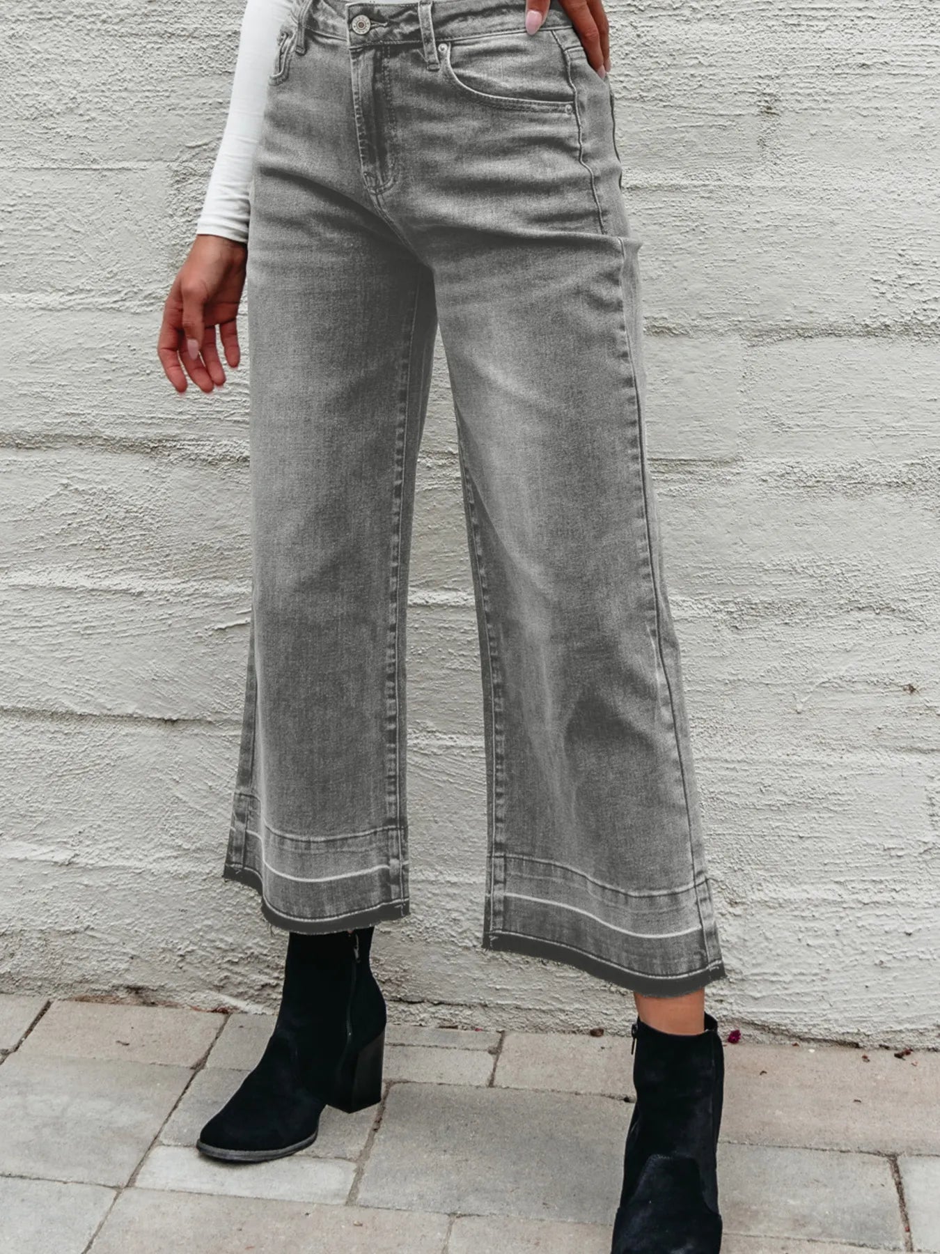 High Waist Wide Leg Washed Jeans 