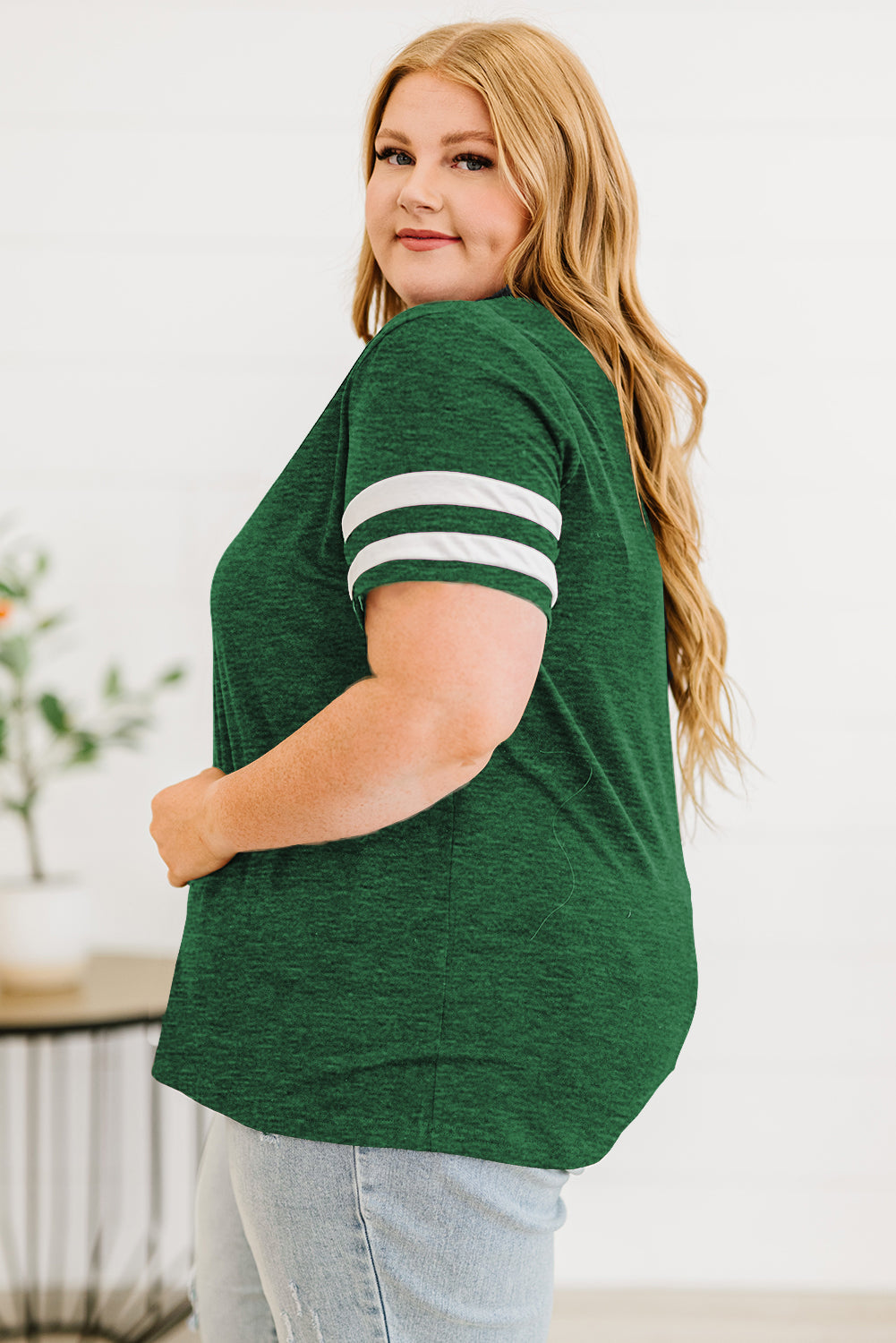 Plus Size Striped V-Neck Tee Shirt 