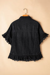 Raw Hem Button Up Denim Top 