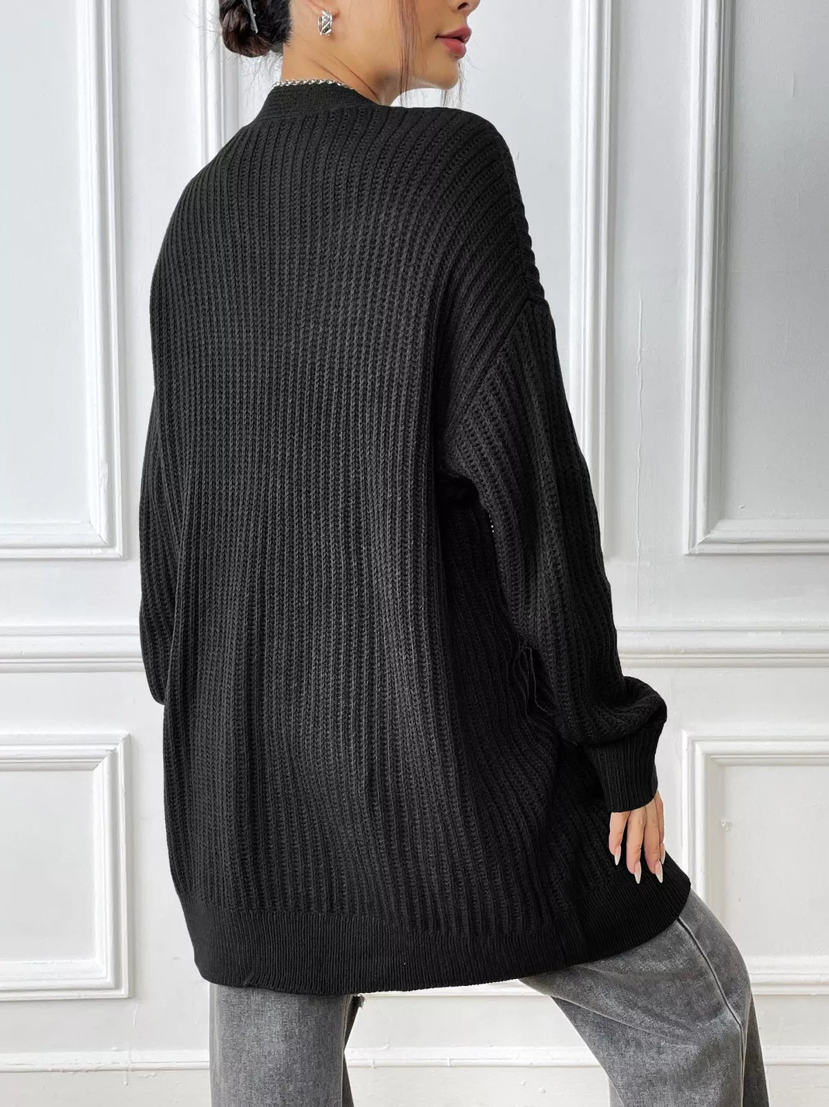 Open Front Drop Shoulder Cardigan 