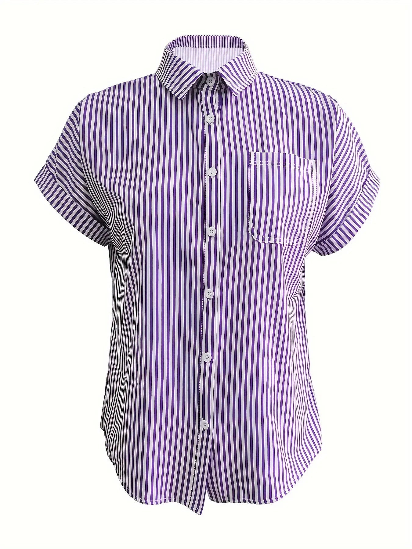 Full Size Striped Button-Up Casual Shirt with Pocket Plus Size 