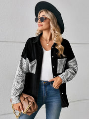 Leopard Button Up Denim Jacket 