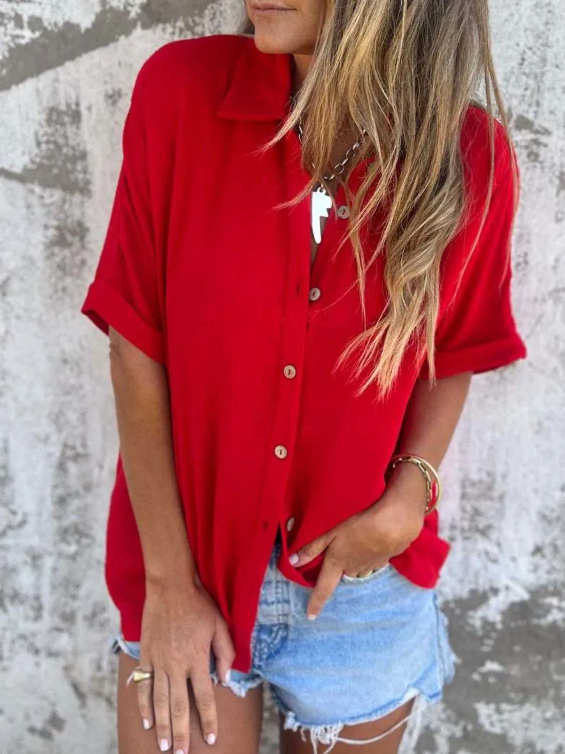 Full Size Collared Neck Half Sleeve Shirt Plus Size 