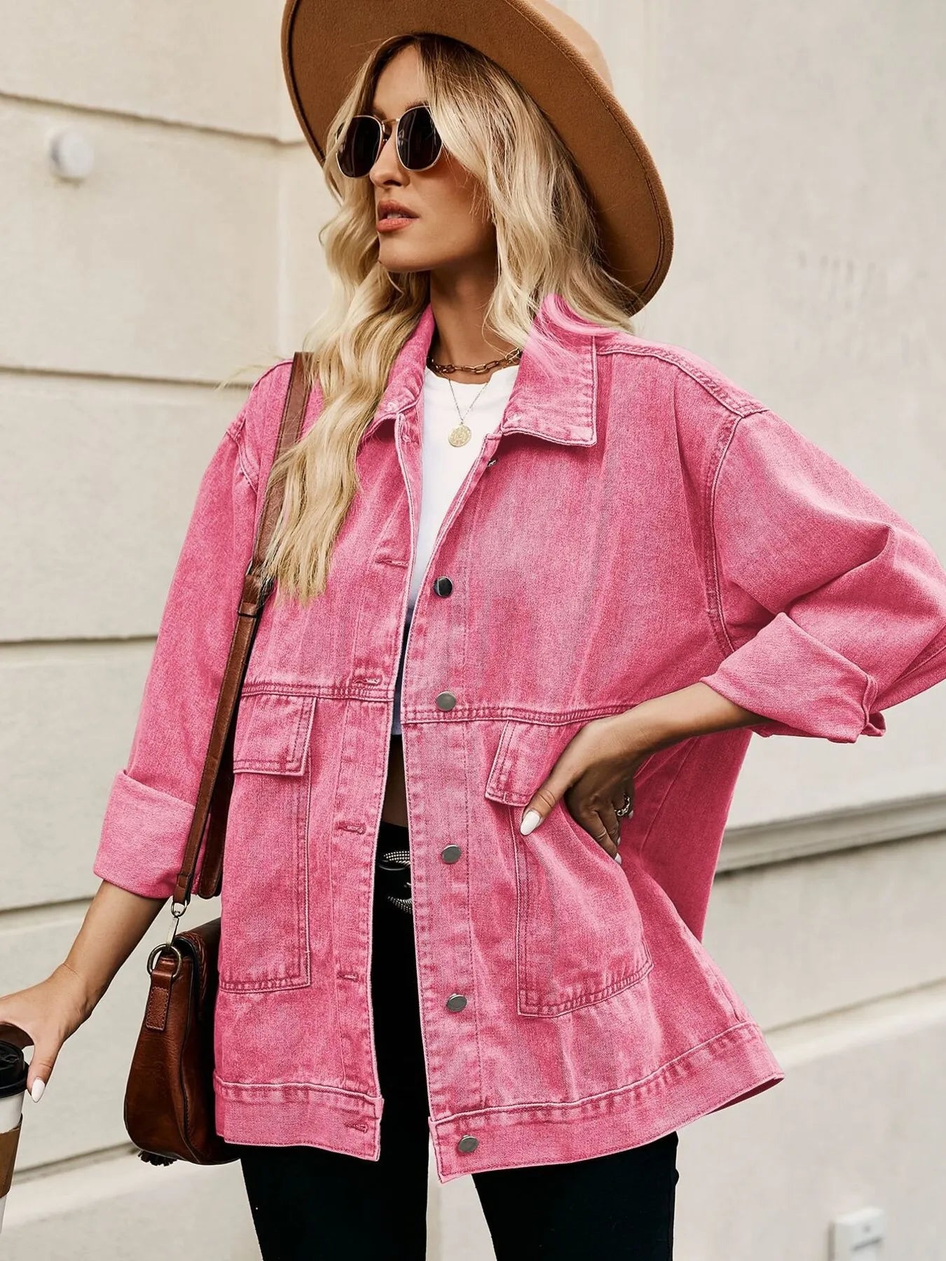 Oversized Button Up Denim Jacket with Hood 