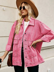 Oversized Button Up Denim Jacket with Hood 