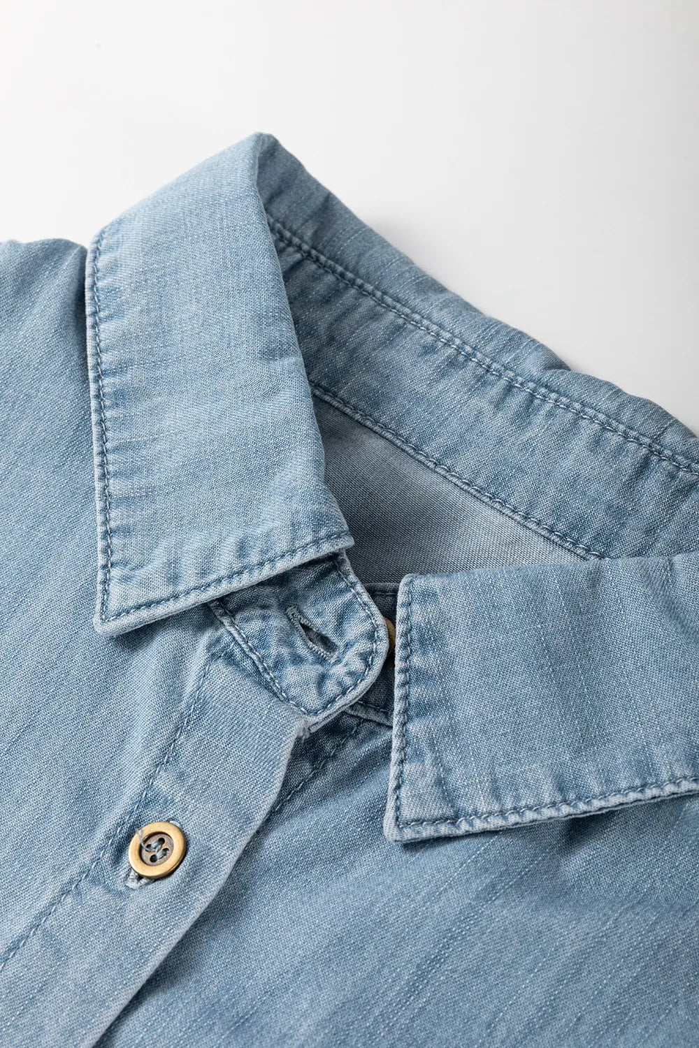 Folded Short Sleeve Patched Pocket Denim Shirt 