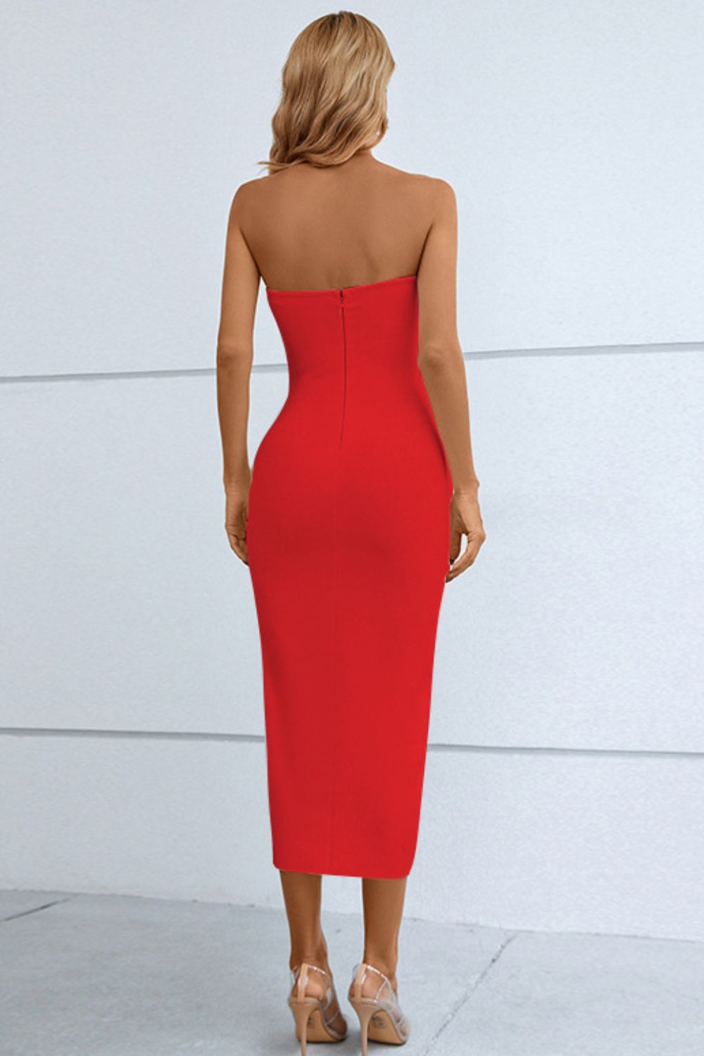 Cutout Strapless Drawstring Detail Split Bandage Dress 