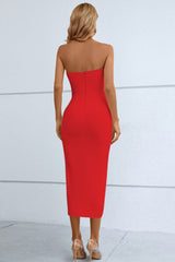 Cutout Strapless Drawstring Detail Split Bandage Dress 