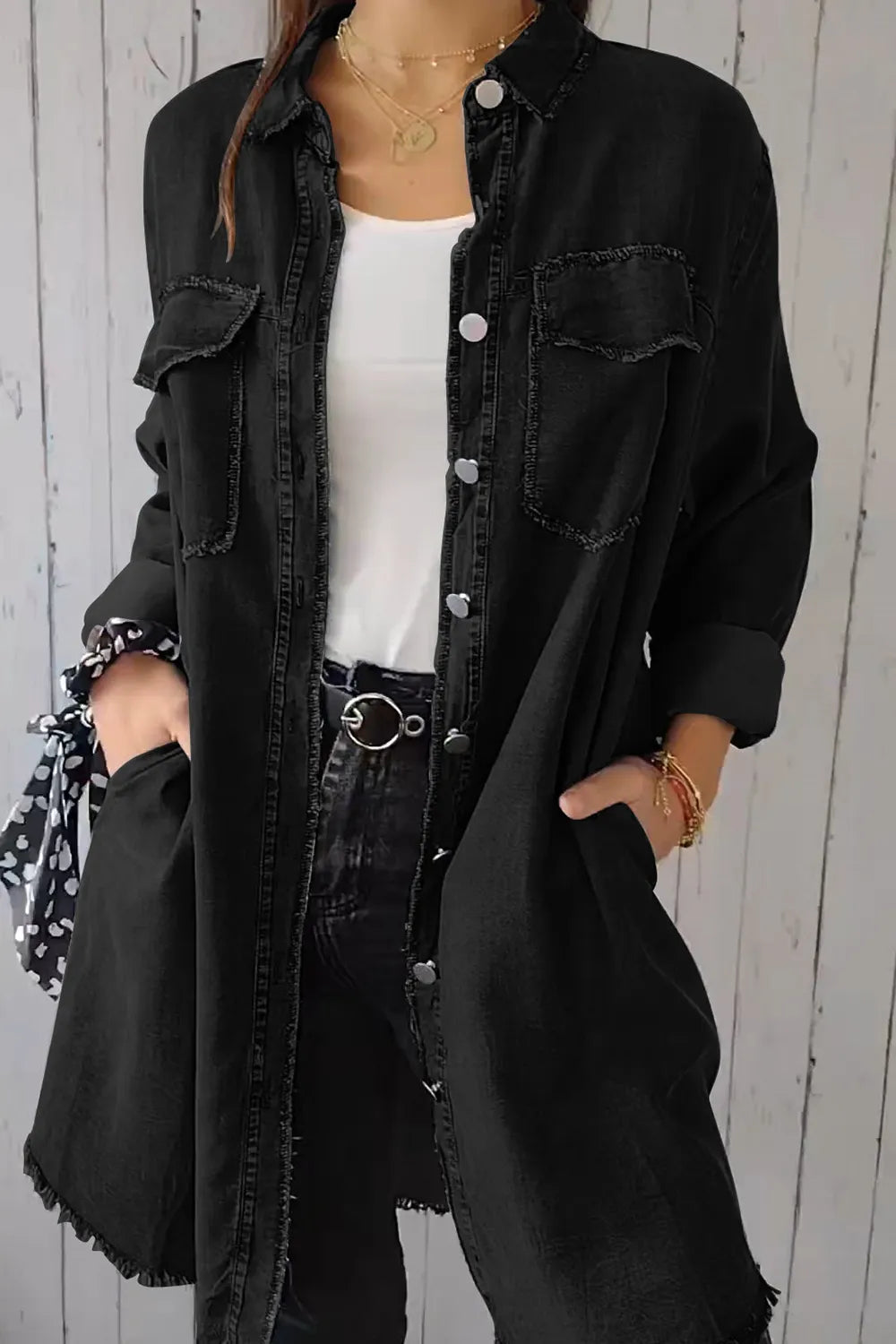 Full Size Pocketed Button Up Long Sleeve Denim Jacket 