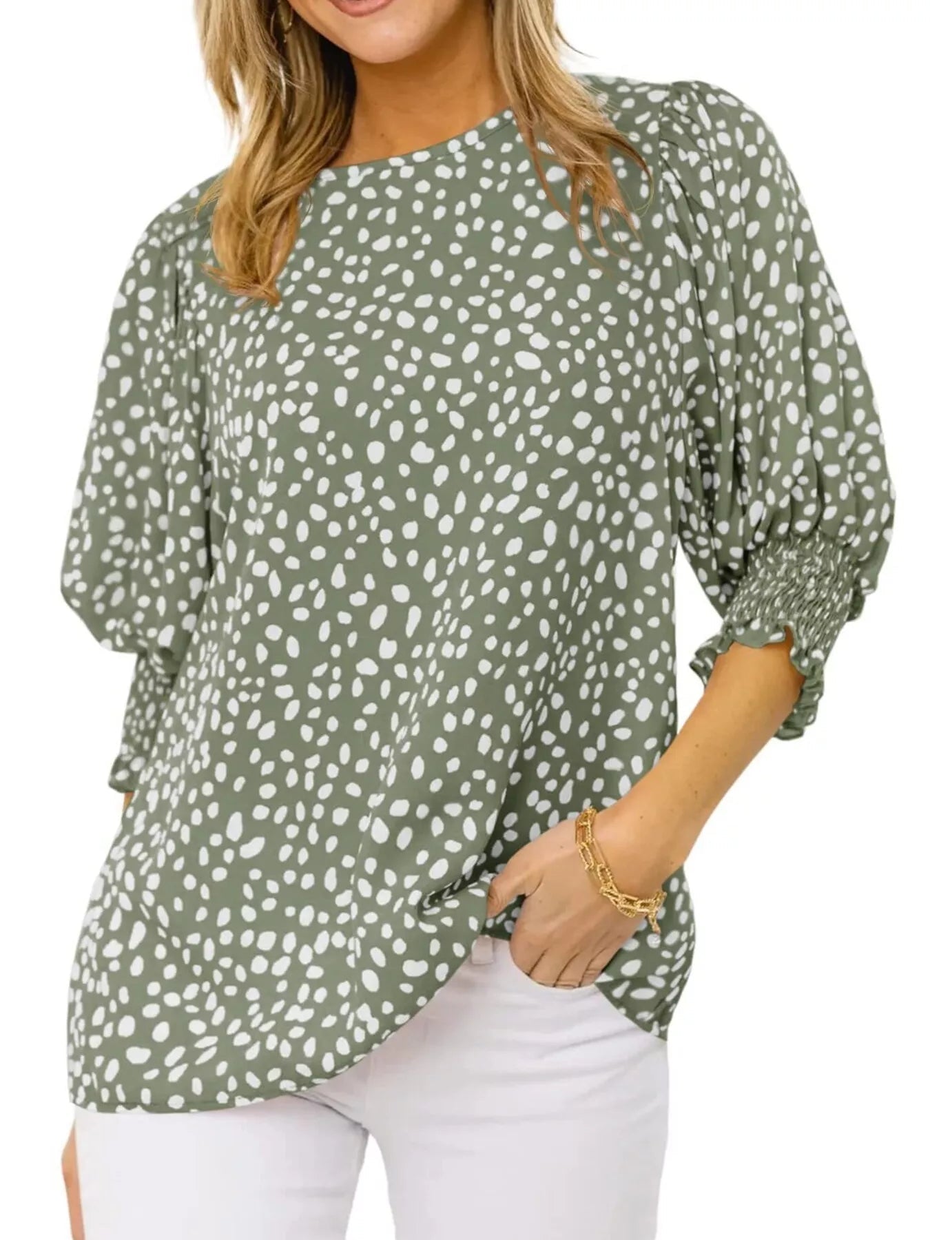 Animal Print Half Sleeve Blouse 