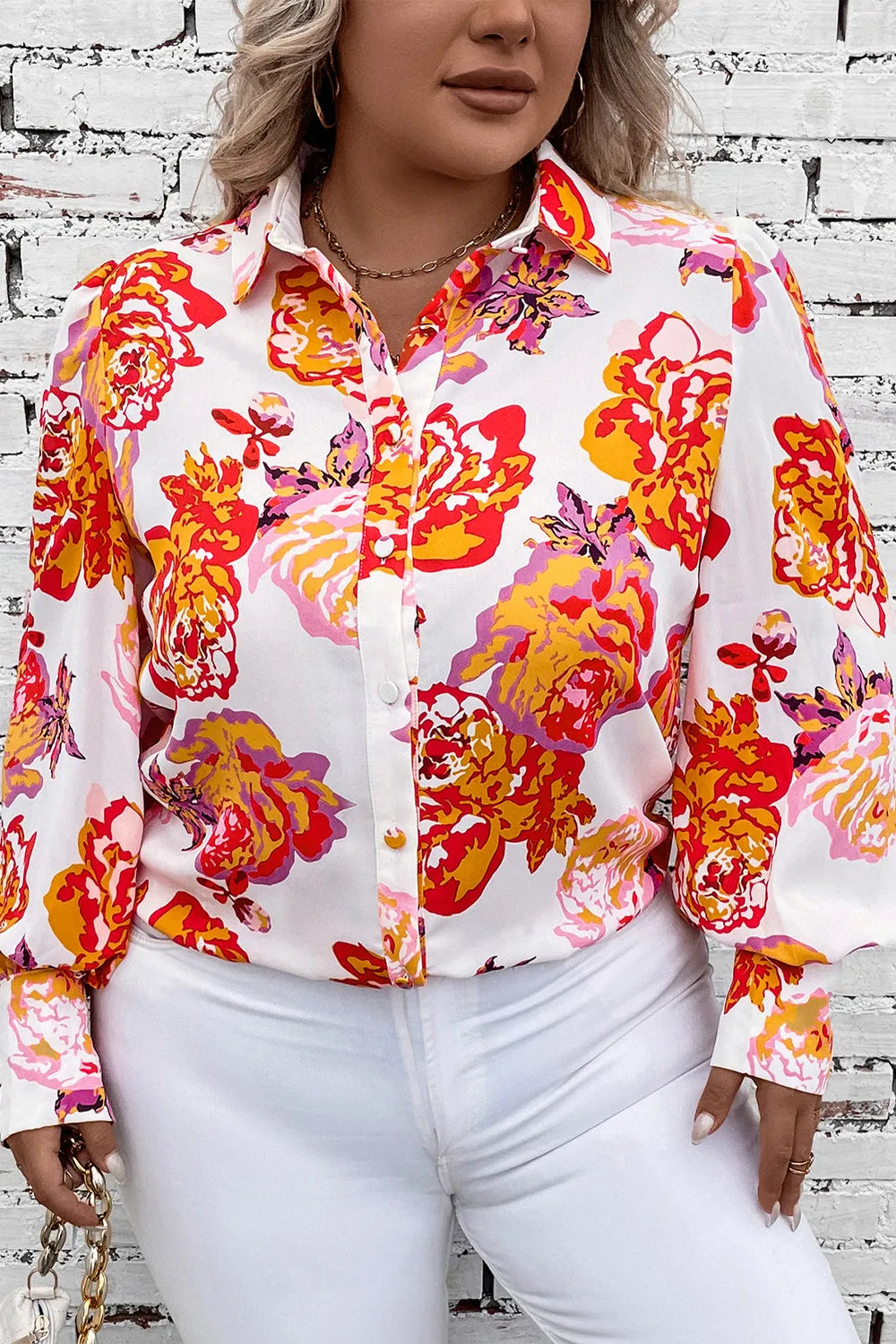 Plus Size Printed Long Sleeve Shirt 