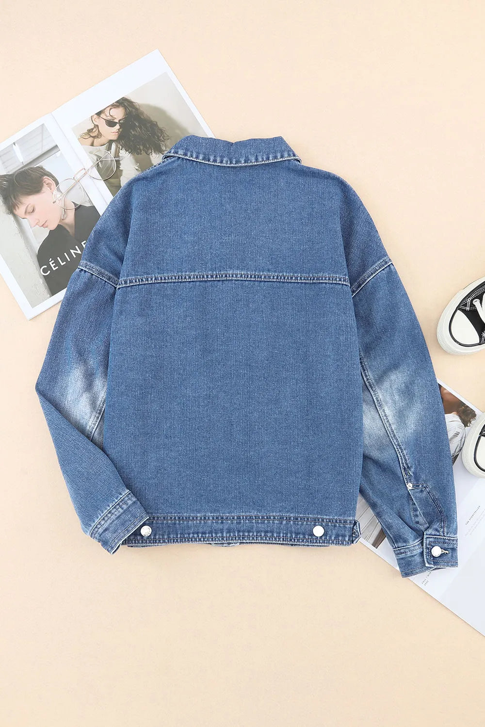 Collared Neck Button Up Denim Jacket 