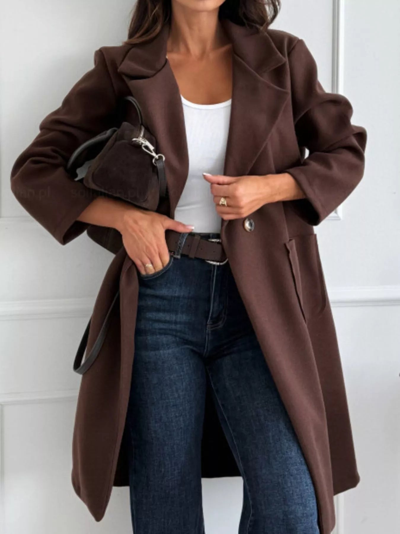 Long-Sleeve Single-Breasted Trench Coat 