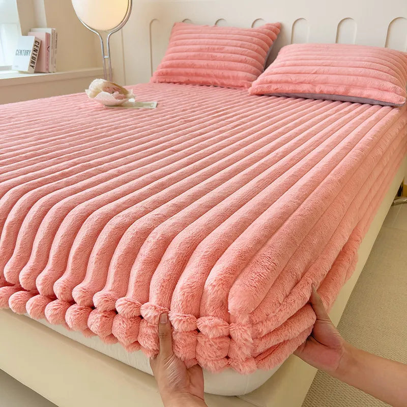 Autumn and Winter Imitation Dehaired Angora Fitted Sheet – Cozy Comfort for Modern Living 