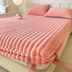 Autumn and Winter Imitation Dehaired Angora Fitted Sheet – Cozy Comfort for Modern Living 