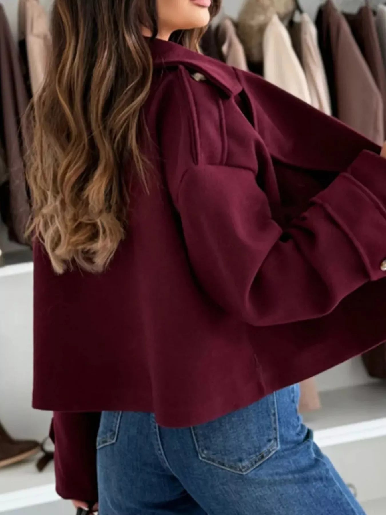 Lapel Collar Dropped Shoulder Jacket 