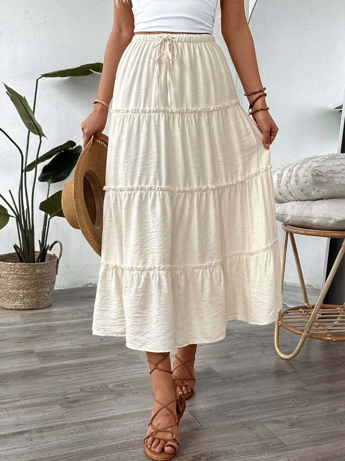 Drawstring Frill Tiered Skirt 