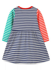 Children's Animal Applique Striped Dress 