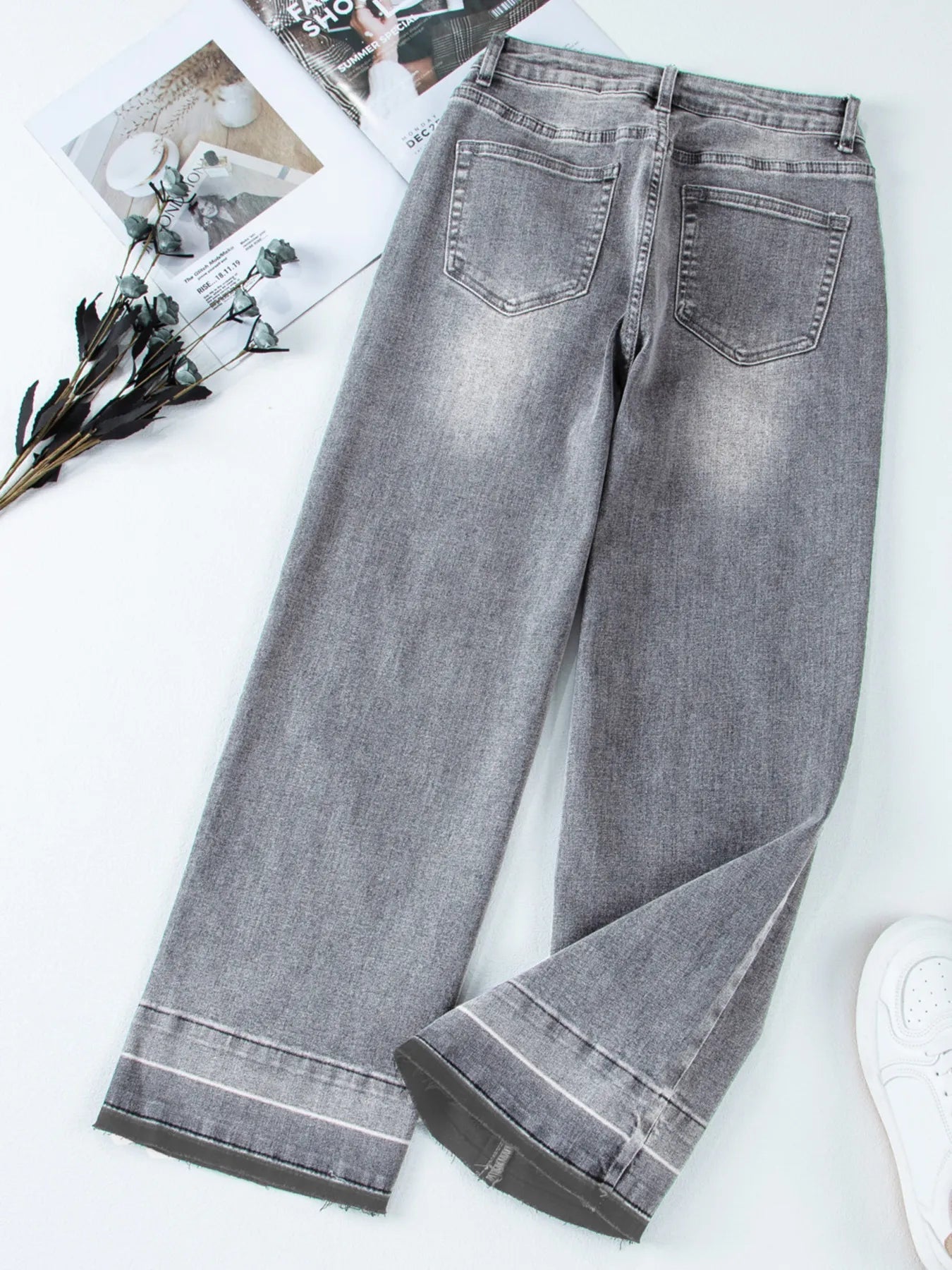 High Waist Wide Leg Washed Jeans 
