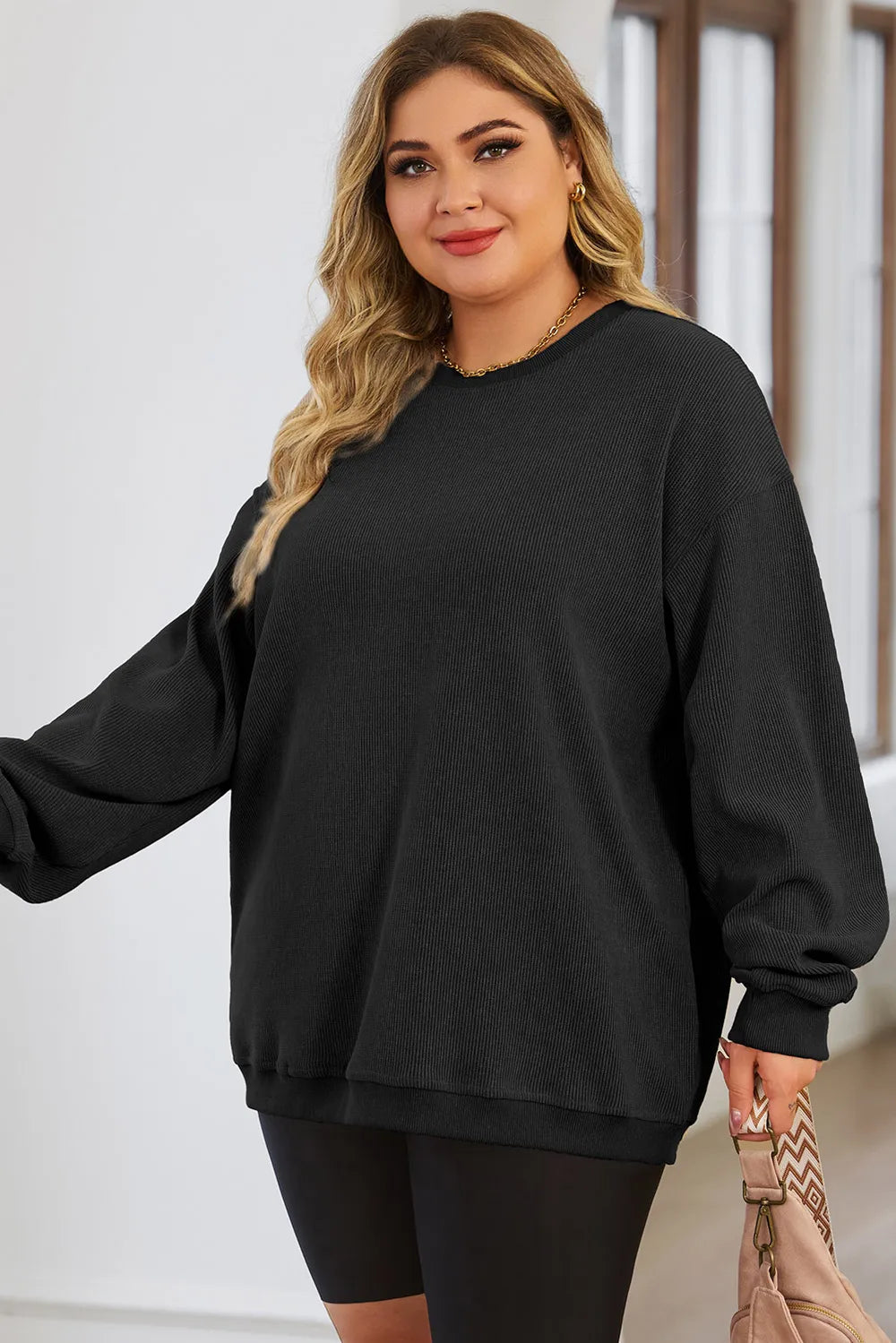Plus Size Round Neck Dropped Shoulder Sweatshirt 