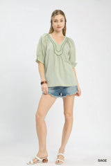 Umgee Stripe V-Neck Blouse 