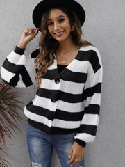 Striped Button-Up Long Sleeve Cardigan 