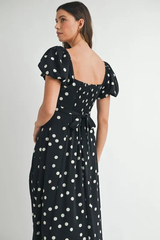 MABLE Polka Dot Puff Sleeve Midi Dress 