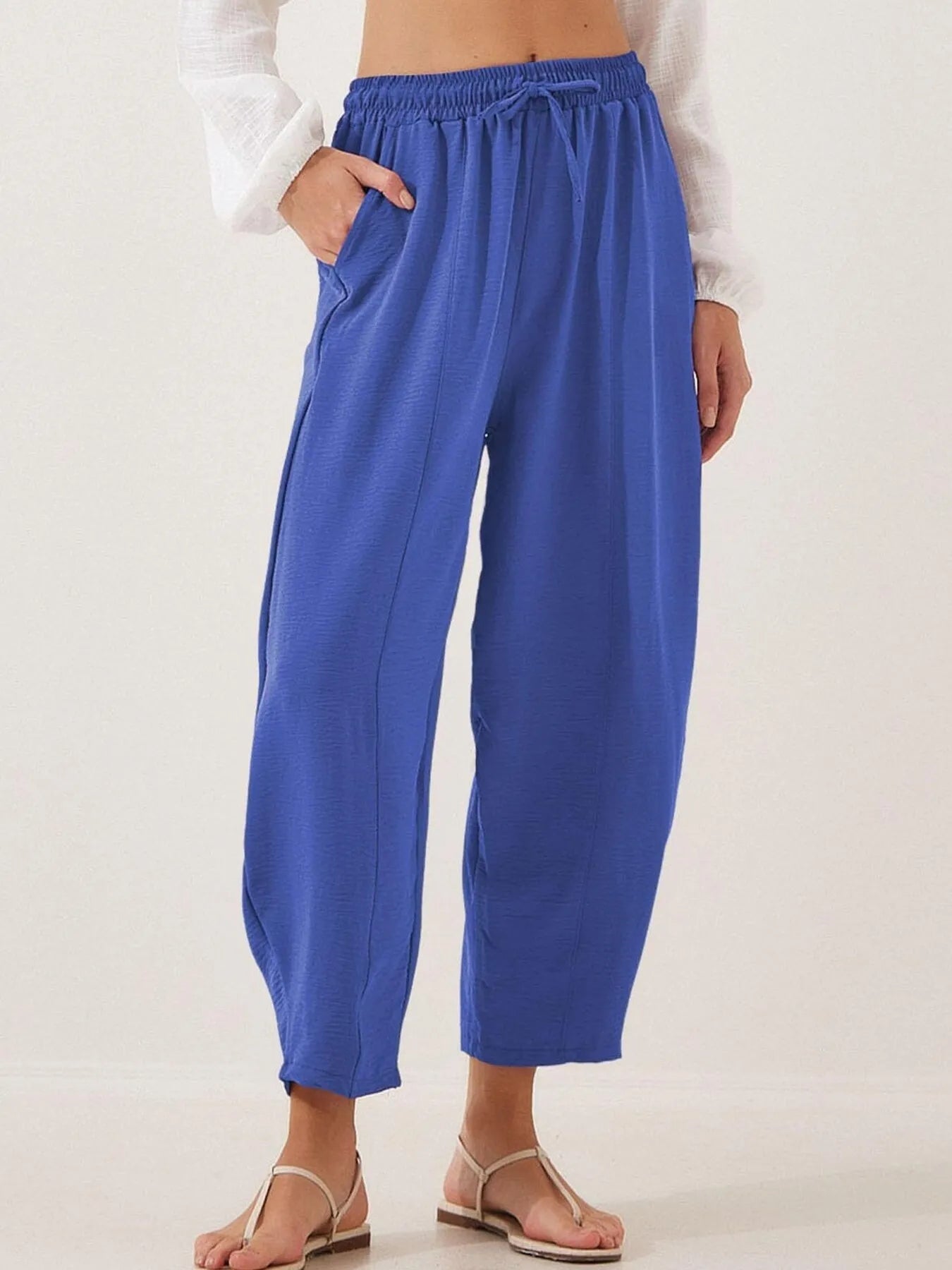 Full Size Drawstring Wide Leg Cropped Pants Plus Size 