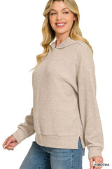 Zenana Brushed Ribbed Hacci Hoodie Pullover 