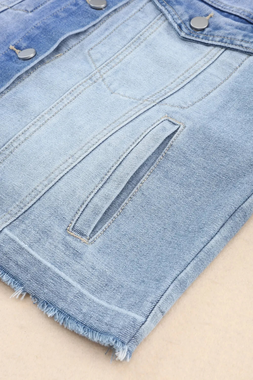 Distressed Button Up Drop Shoulder Denim Jacket 