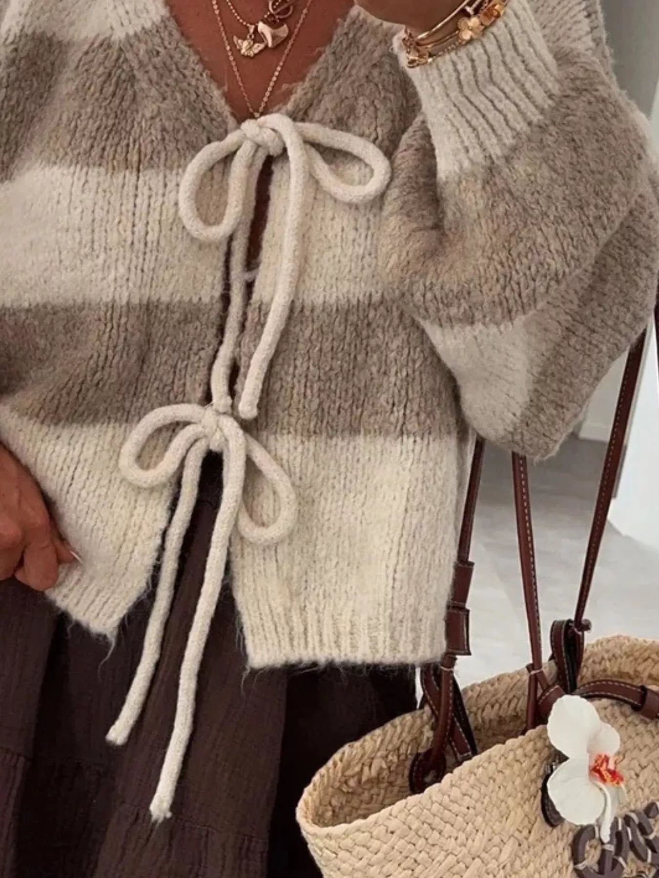 Striped Tie-Front Knit Cardigan 