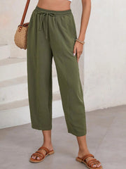 Full Size Drawstring Wide Leg Cropped Pants Plus Size 