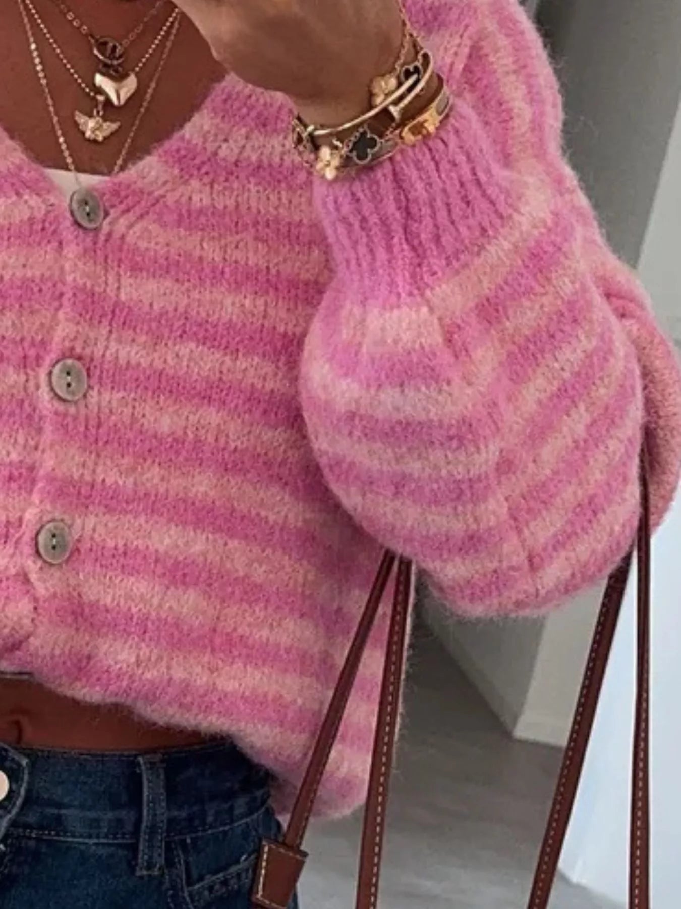 Striped Knit Button-Down Cardigan 