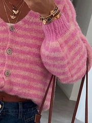 Striped Knit Button-Down Cardigan 