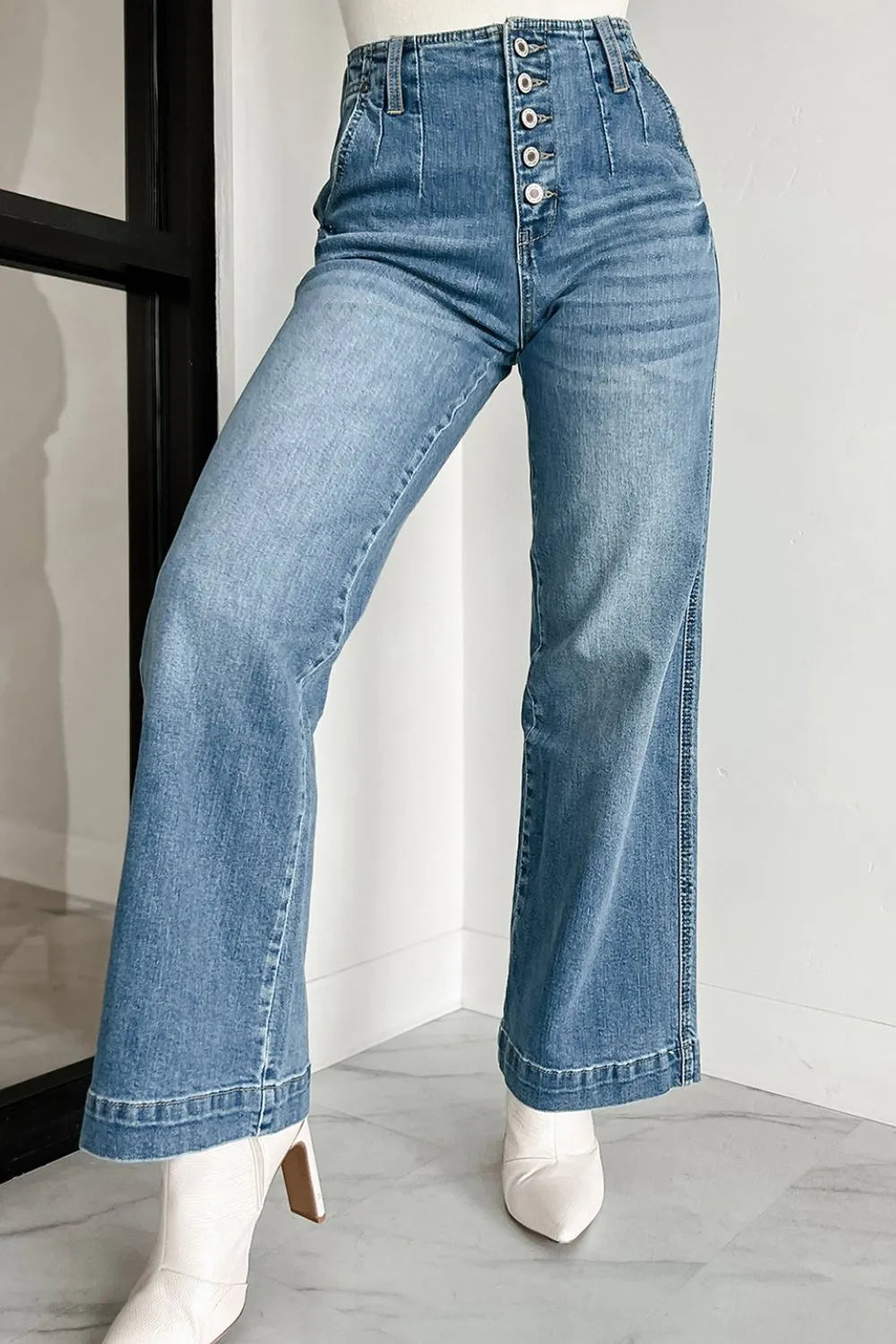 Button Fly High Waist Jeans 