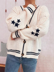 Star Pattern Button-Up Cardigan with Contrast Trim 
