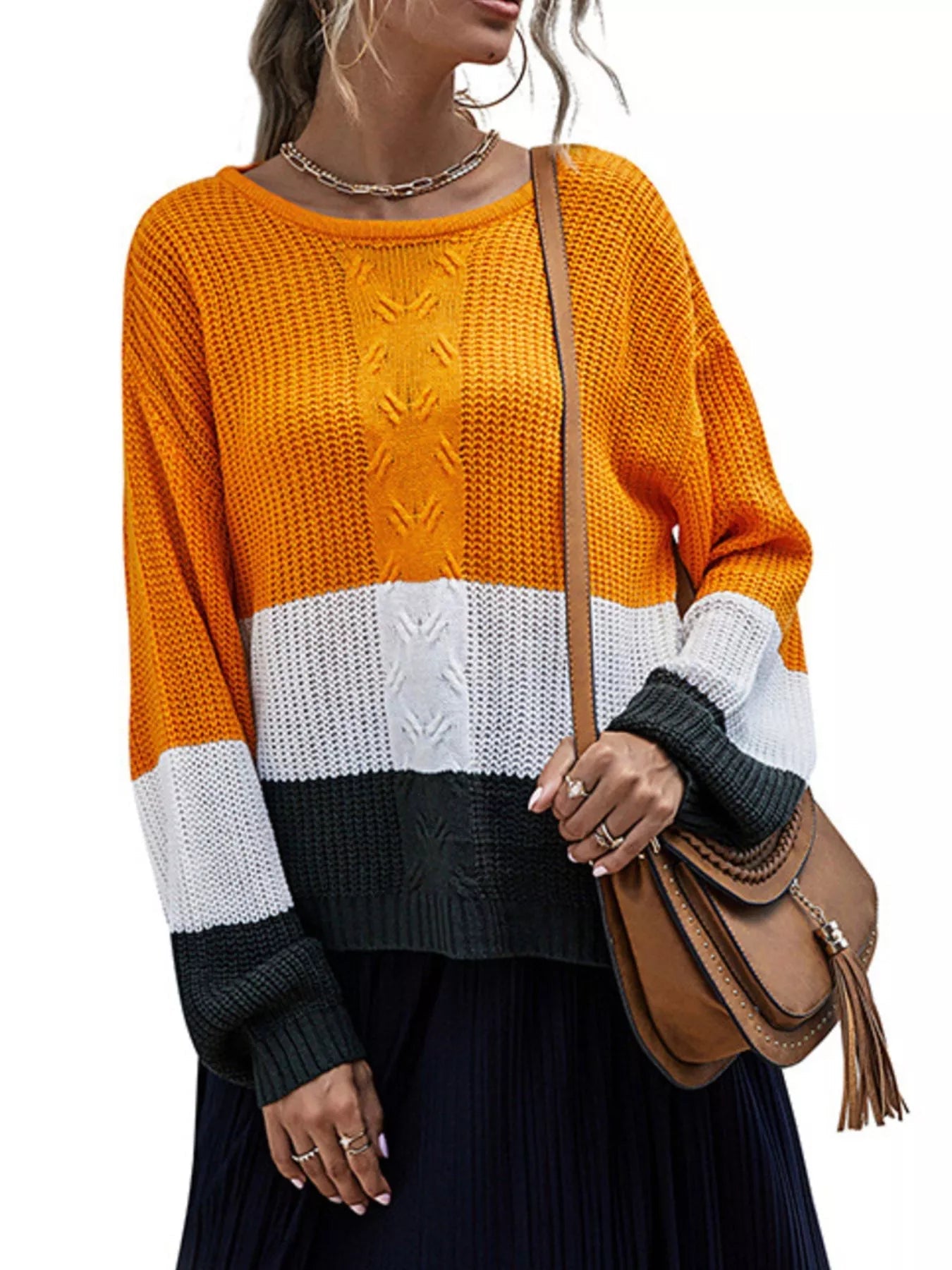 Color Block Round Neck Sweater 