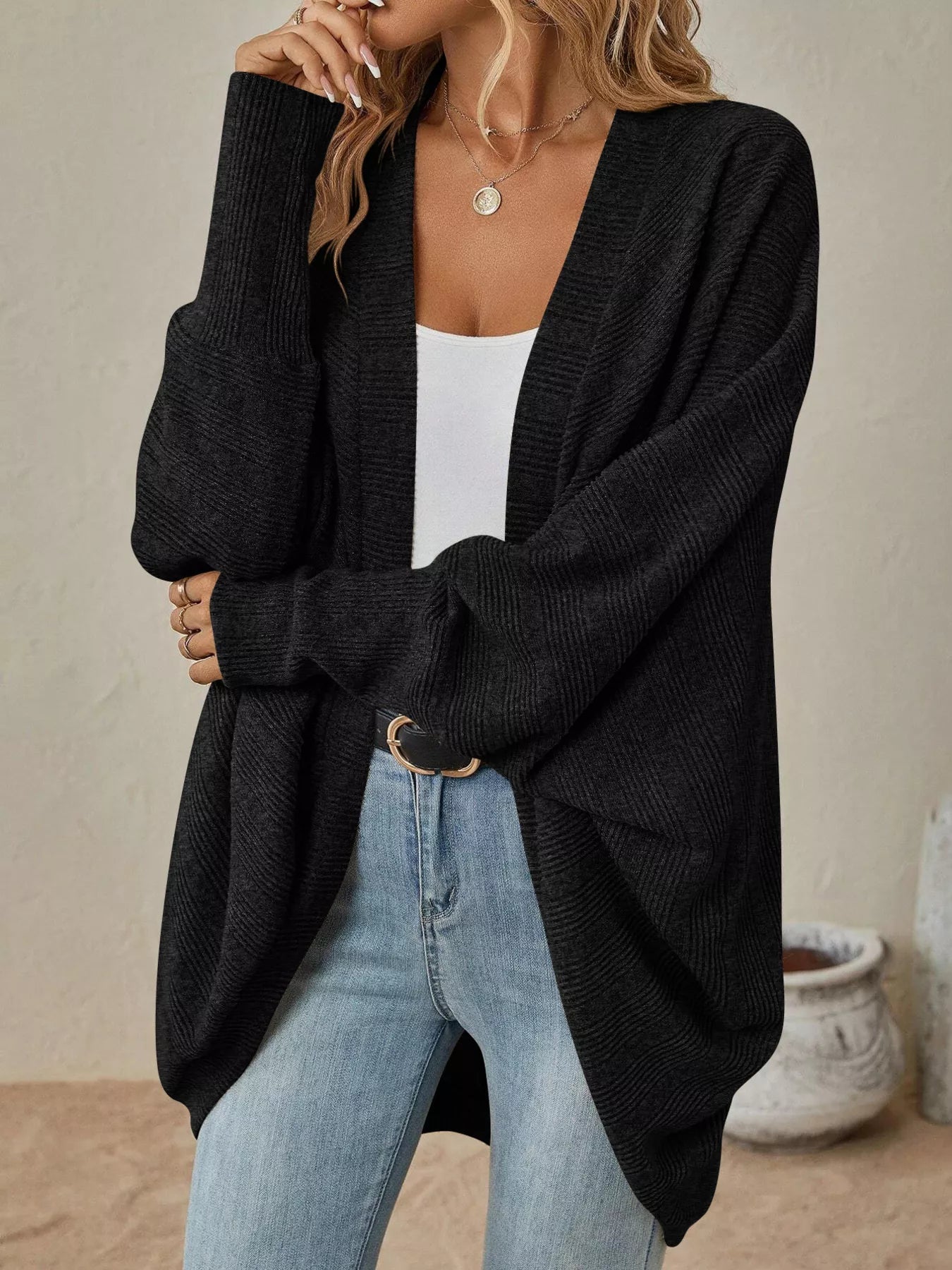 Cozy Oversized Open Front Knit Cardigan 
